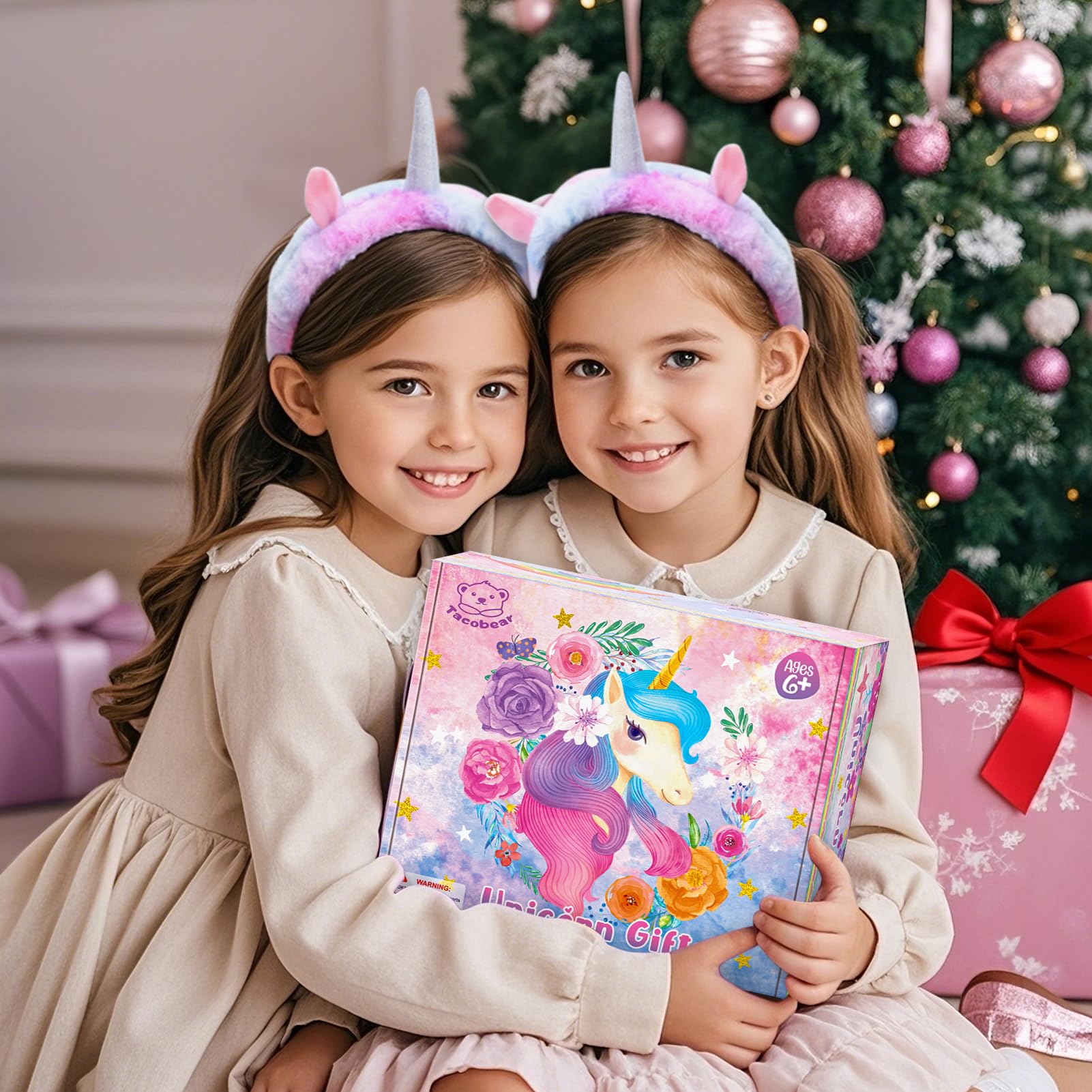 Tacobear Unicorns Gifts for Girls Kids Toys 6 7 8 9 10 Years Old with Star Light Up Pillow Stationery Plush Diary with Lock Headband Eye Mask Water Bottle Teen Girl Birthday Christmas Unicorn Toy