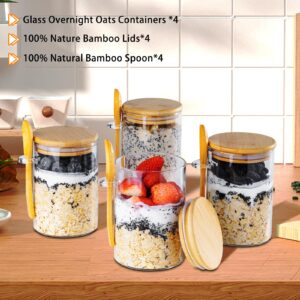 MHDCLY Overnight Oats Containers with Lids,16oz Overnight Oats Jars 4 Pack, Oatmeal Cups,Meal Prep Containers,Glass Meal Prep Containers with Lids,China Pudding Jars