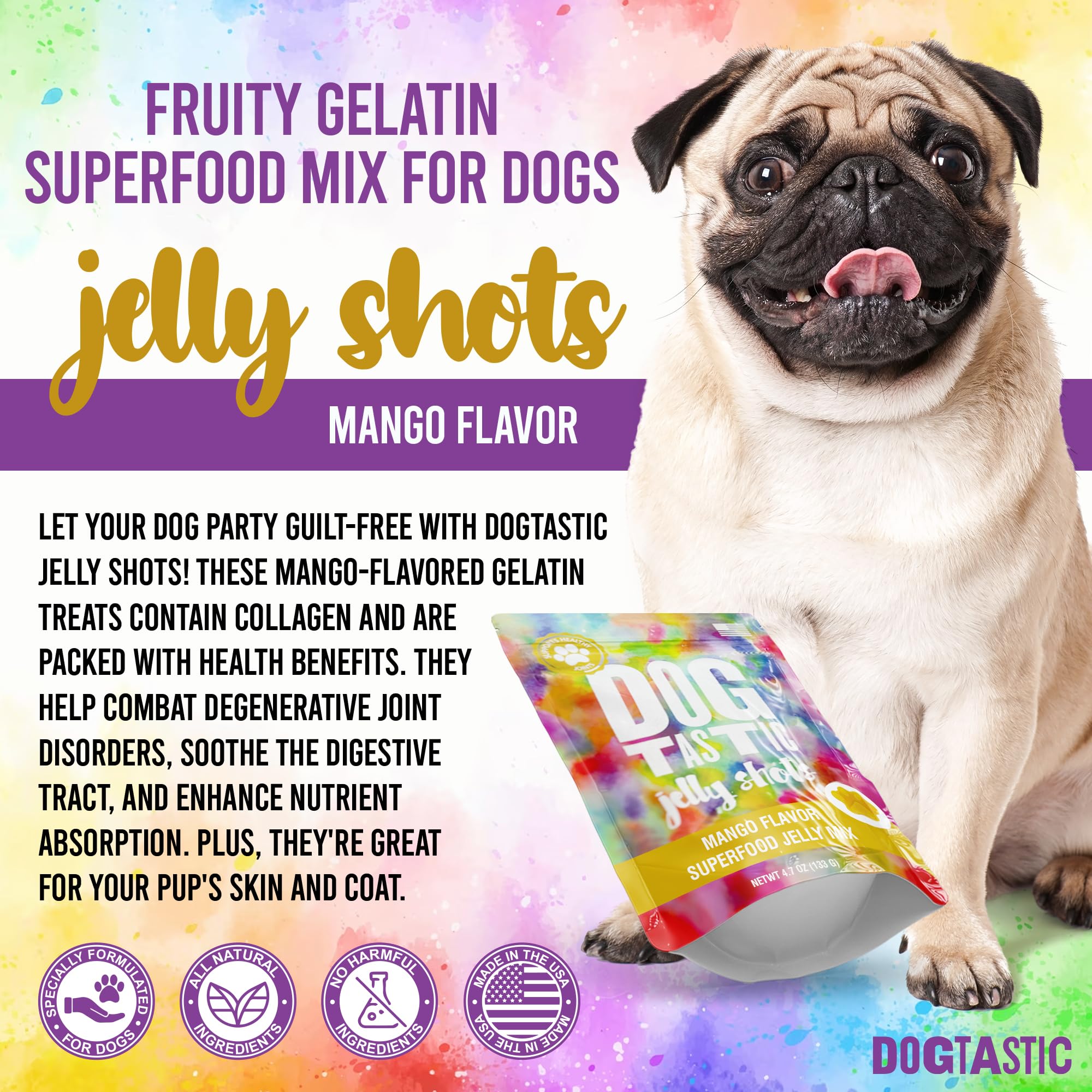 SodaPup Dogtastic Jelly Shots – Mango Flavored, Fruity Gelatin Mix Superfood Dog Treat Made in USA, Packed with Collagen and Health Benefits for Digestion, Gut, Joints, Skin, Fur, & Coat – 4.7oz