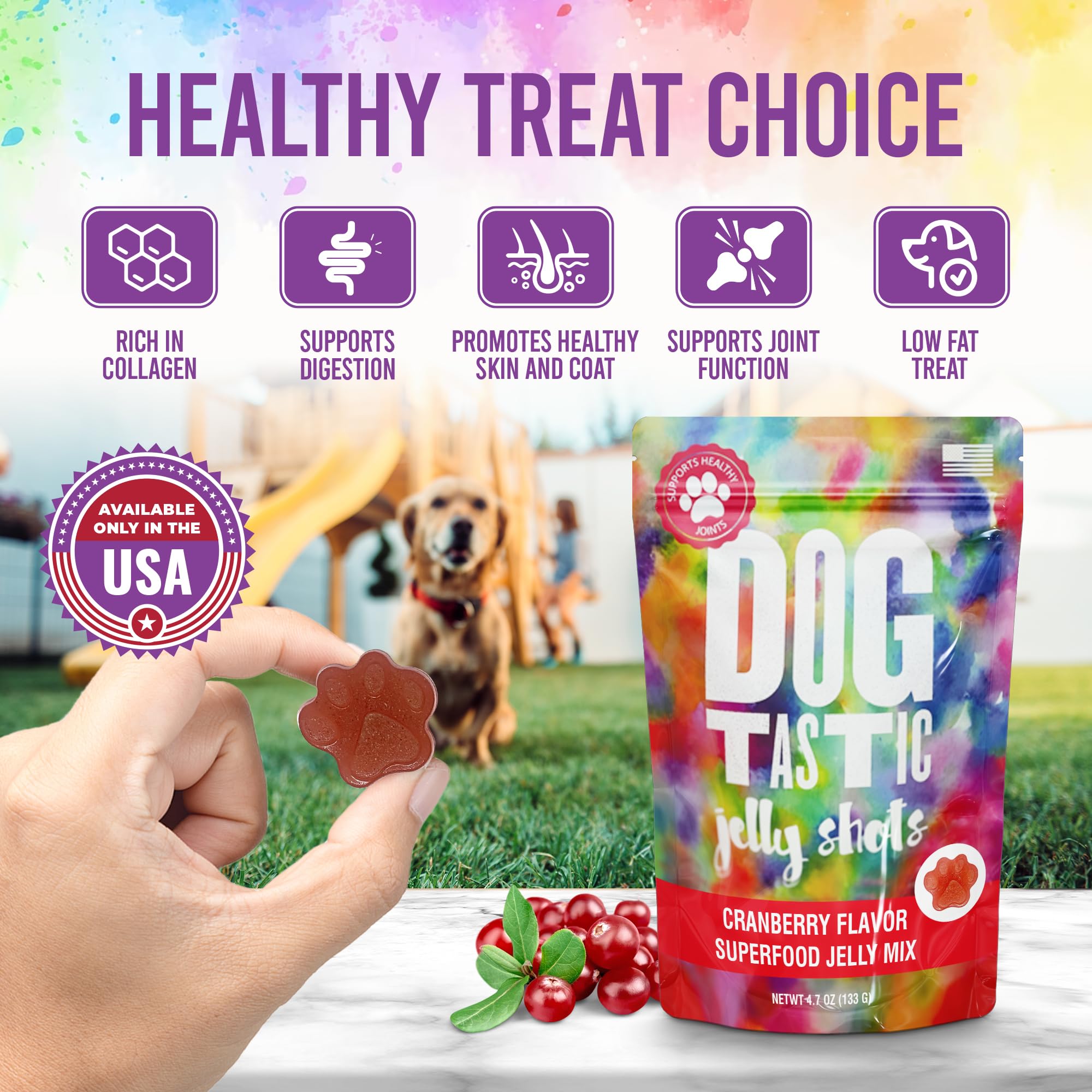 SodaPup Dogtastic Jelly Shots – Cranberry Flavored, Fruity Gelatin Mix Superfood Dog Treat Made in USA, Packed with Collagen and Health Benefits for Digestion, Gut, Joints, Skin, Fur, & Coat – 4.7oz