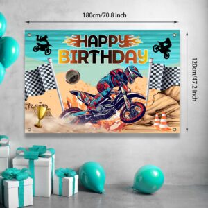 Dirt Bike Happy Birthday Party Banner Backdrop Motocross Racing Competition Checkered Extreme Sports Theme Decor for Riders Boys Girls Birthday Party Favors Decorations Supplies 70.8x47.2in-BECKTEN