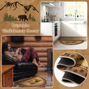 Kinlop Winter Half Round Hearth Rug Birch Bear Non Skid Rug Fireplace Rustic Bathroom Rugs Cabin Non Slip Kitchen Mat Nature Scene Kitchen Carpet for Wood Floor Home Bedroom Living Room, 24'' x 47''