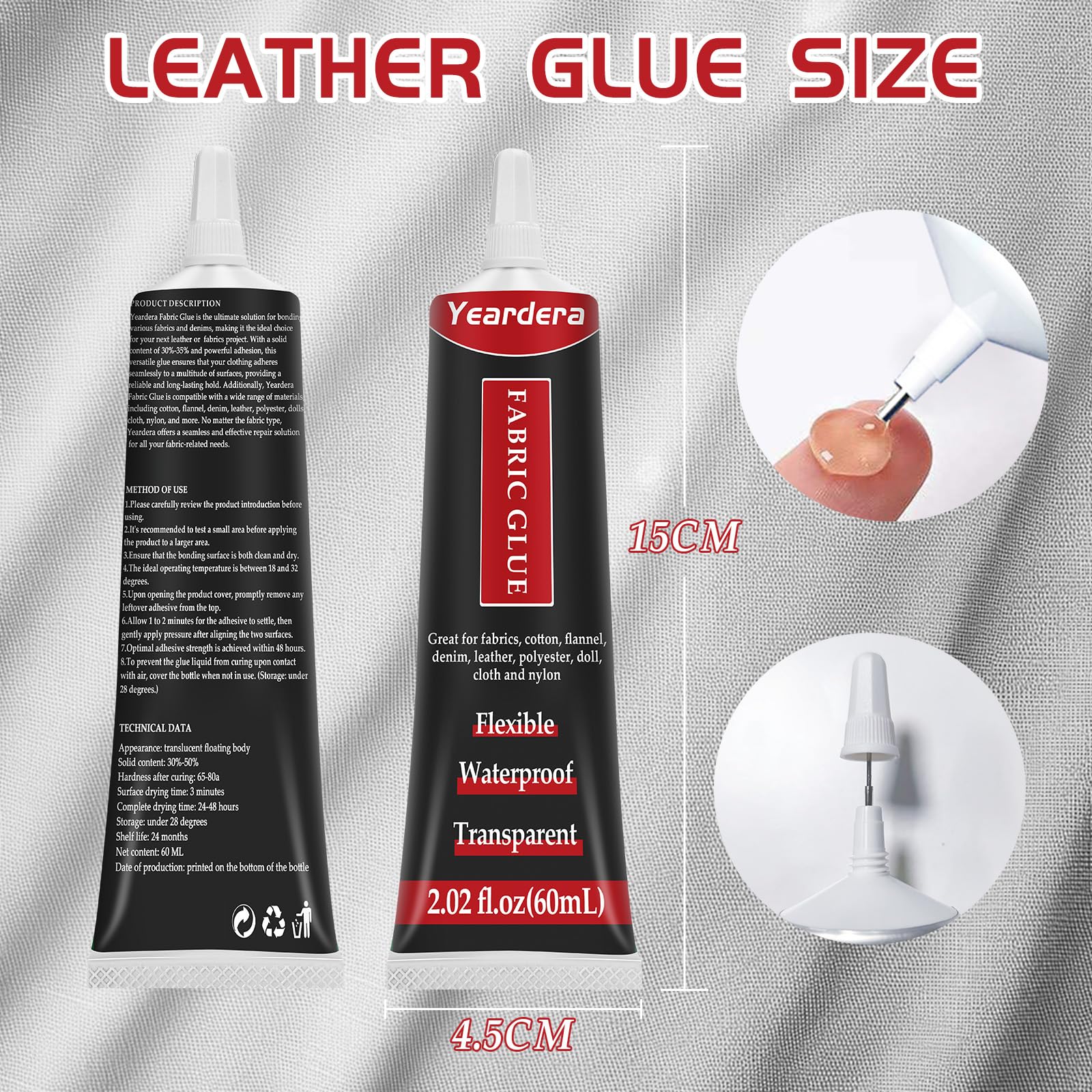 Yeardera Fabric Glue Permanent, Clear Fabric Glue for Clothing Permanent Washable, Fabric Fusion Glue for All Fabrics, Clothes, Leather, Cotton, Flannel, Denim, Polyester, Doll Repair (Fabric Glue)