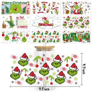 GYGOT 9 Sheets Christmas UV DTF Cup Wrap Transfer for Glass 16 OZ,Christmas Rub on Transfers for Crafts,Waterproof UV DTF Transfer Stickers for Cups Furniture Wood, 9.5x4.3 in