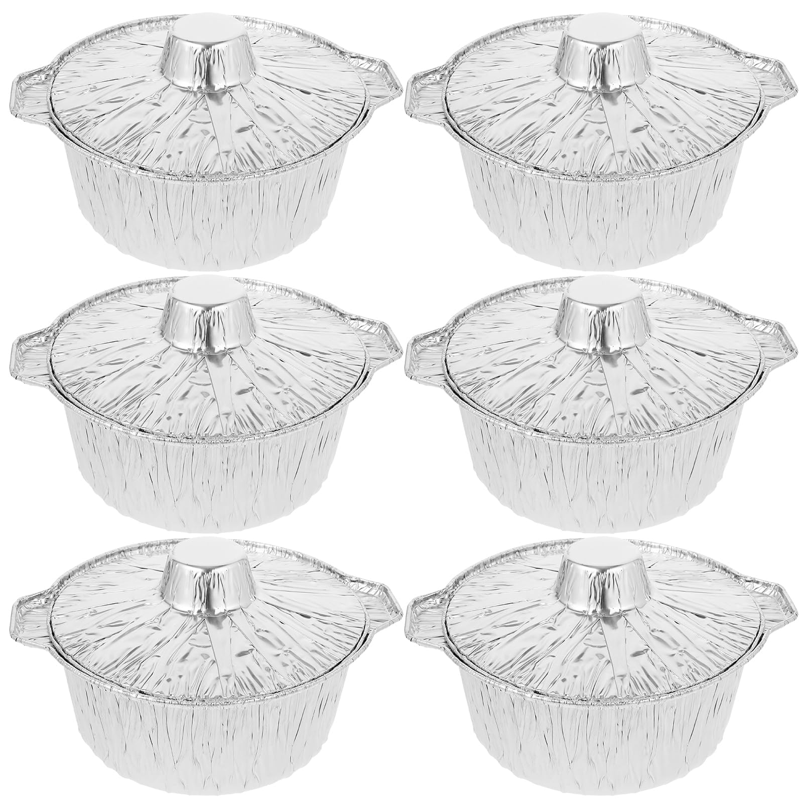 GANAZONO 8 Inch Round Aluminium Foil Pans With Lids 6pcs Disposable Soup Pot Heavy Duty Cookware Trays With Covers Tin Foil Cake Pans for Pies Cake Pan