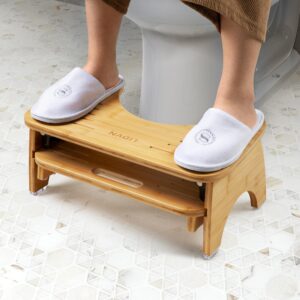 Double-Layer Toilet Stool Squat Adult and Kids 7 Inches & 9 Inches Poop Stool for Bathroom,Toilet Foot Stool Foldable,Bamboo Toilet Step Stool,Sturdy & Non-Slip