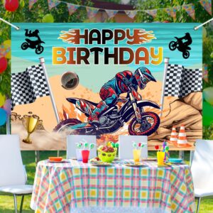 Dirt Bike Happy Birthday Party Banner Backdrop Motocross Racing Competition Checkered Extreme Sports Theme Decor for Riders Boys Girls Birthday Party Favors Decorations Supplies 70.8x47.2in-BECKTEN