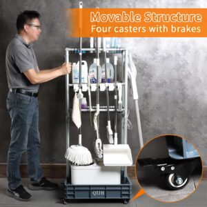 Multi-Layer Mobile Cleaning Tool Storage Rack storage shelf broom mop holder hold your cleaning supplies janitorial cart Steel Organizer Wire Rack