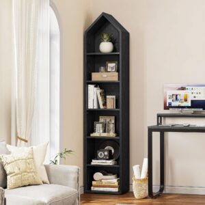 YITAHOME 73" Tall Narrow Bookshelf, Modern Open 5 Tier Bookcase, Wooden Shelf Stand for Small Spaces, Display Shelving Storage Rack for Bedroom, Living Room, Home Office, Black