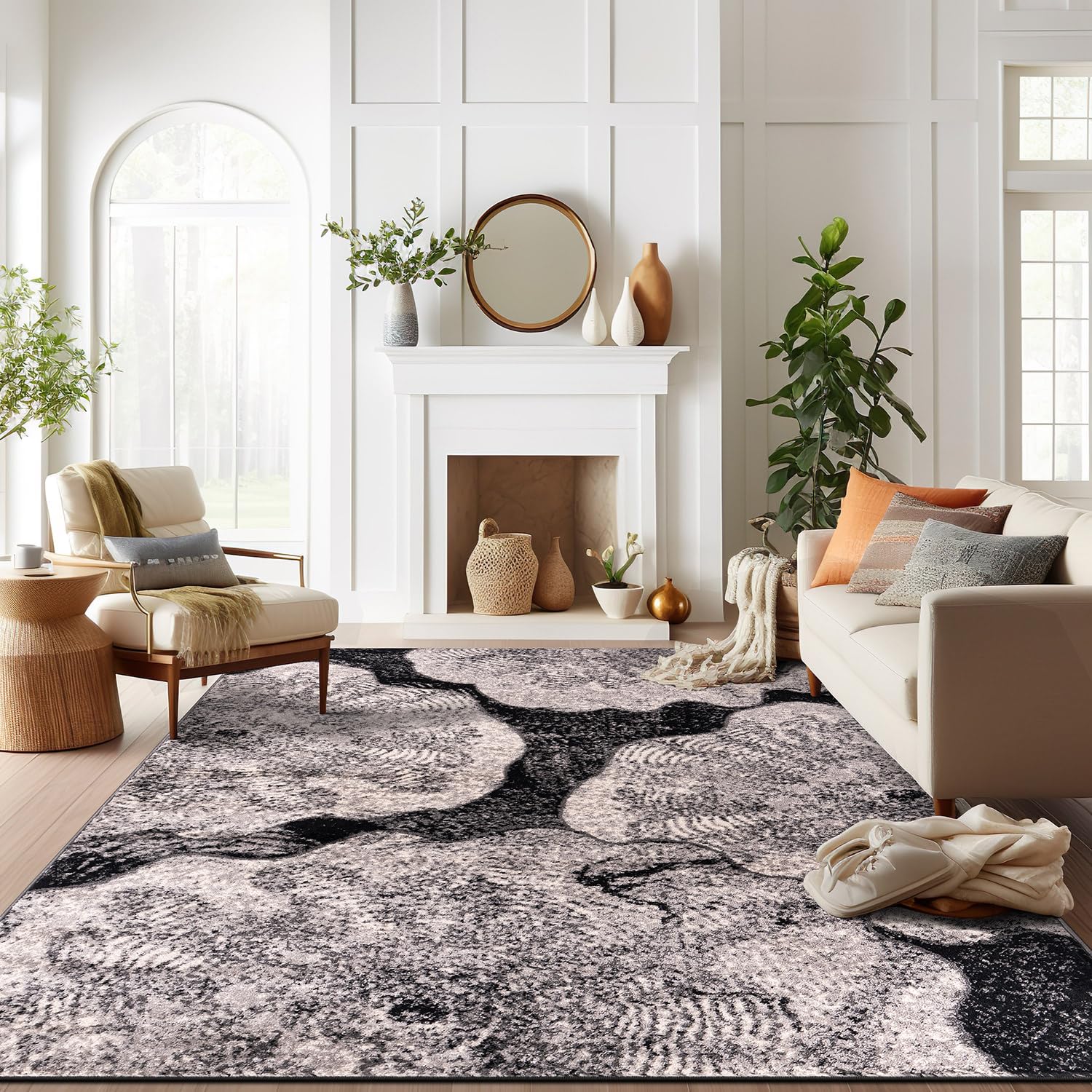 Rugshop Contemporary Floral Design Non Shedding Soft Ideal for Living Room,Bedroom,Kitchen Area Rug 7' 10" x 10' Black