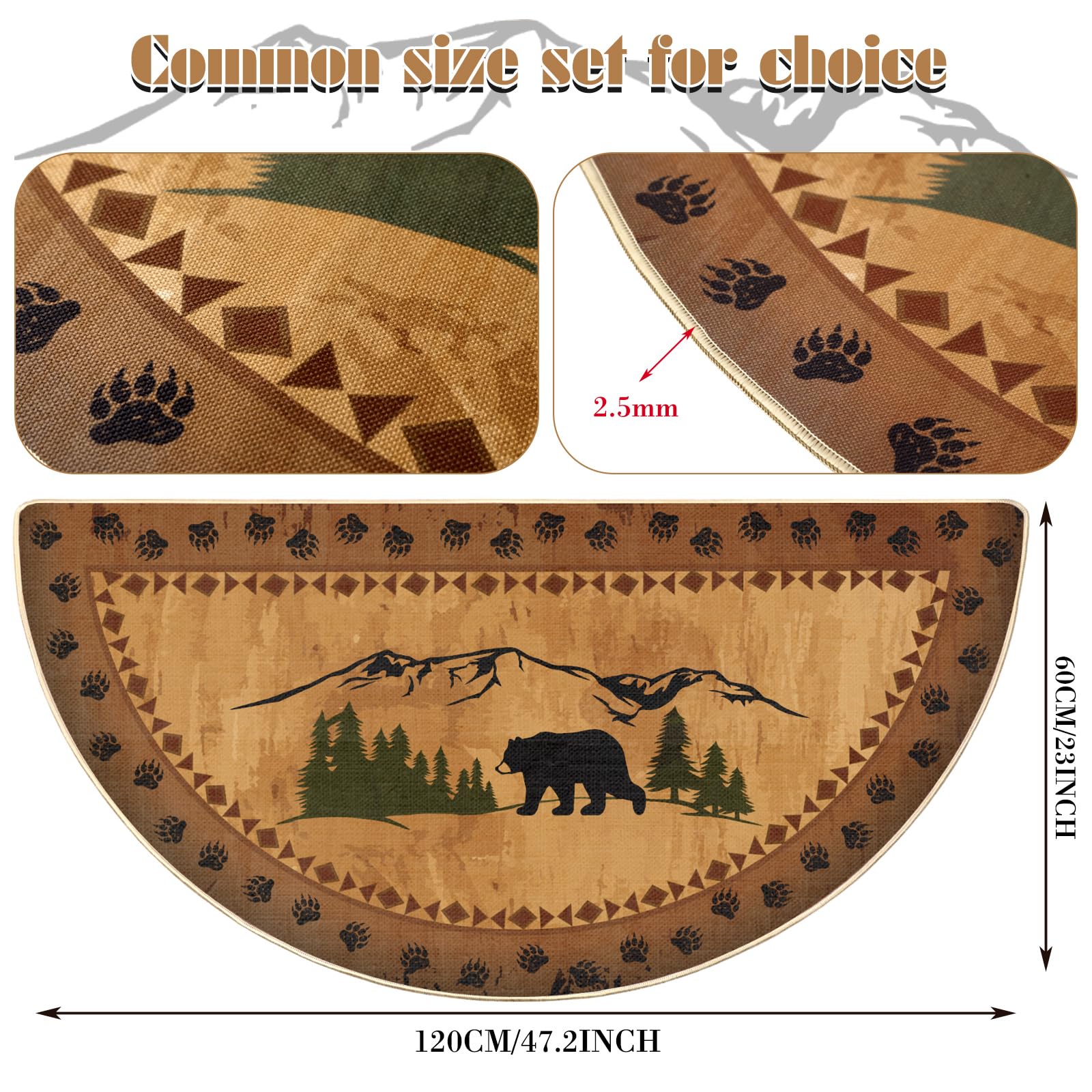 Kinlop Winter Half Round Hearth Rug Birch Bear Non Skid Rug Fireplace Rustic Bathroom Rugs Cabin Non Slip Kitchen Mat Nature Scene Kitchen Carpet for Wood Floor Home Bedroom Living Room, 24'' x 47''