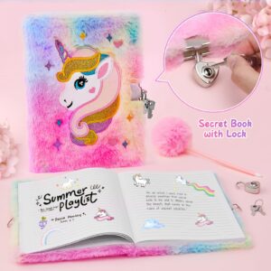 Tacobear Unicorns Gifts for Girls Kids Toys 6 7 8 9 10 Years Old with Star Light Up Pillow Stationery Plush Diary with Lock Headband Eye Mask Water Bottle Teen Girl Birthday Christmas Unicorn Toy