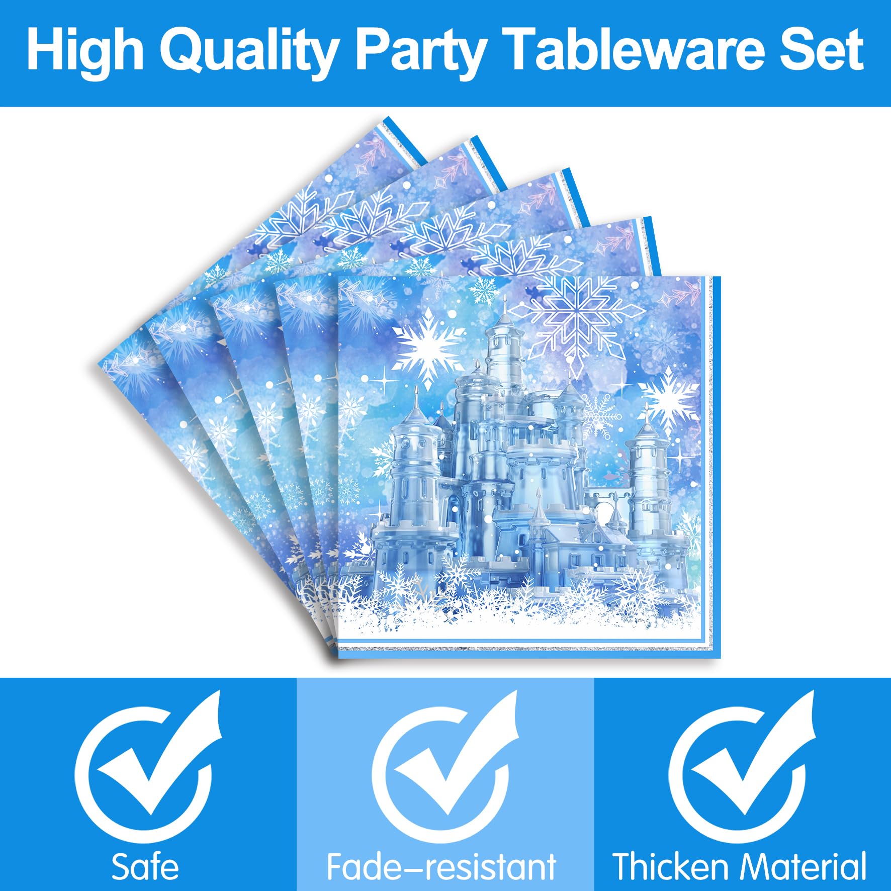 Piooluialy Frozen Birthday Party Supplies Tableware - Frozen Themed Party Decorations Include Dinner Plates, Cups, Napkins, Cutlery, Snow Frozen Baby Shower Birthday Party Decorations | 24 Guests