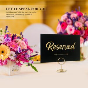 12 Pack- Gold Foil Reserved Signs for Wedding and Restaurant Tables with Stand and White Card - Elegant Seating Signs (Black)