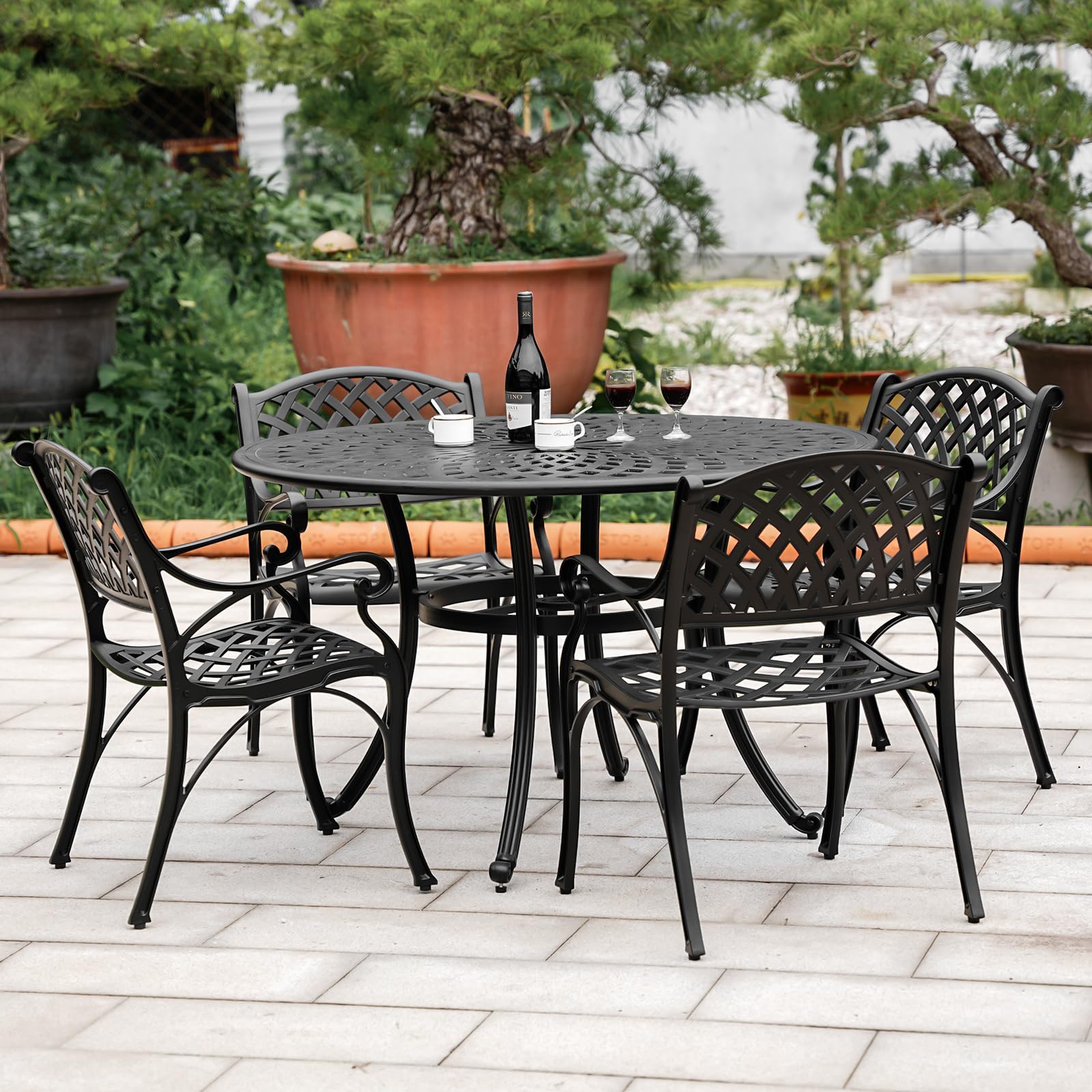 PATIO-IN Cast Aluminum Patio Dining Chairs Set of 4, All Weather Cast Aluminum Bistro Chairs with Armrest, Patio Bistro Chairs, 4 Piece Outdoor Dinning Chairs for Balcony, Backyard, Garden