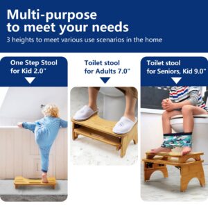 Double-Layer Toilet Stool Squat Adult and Kids 7 Inches & 9 Inches Poop Stool for Bathroom,Toilet Foot Stool Foldable,Bamboo Toilet Step Stool,Sturdy & Non-Slip