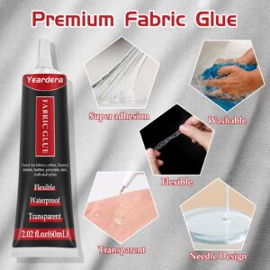 Yeardera Fabric Glue Permanent, Clear Fabric Glue for Clothing Permanent Washable, Fabric Fusion Glue for All Fabrics, Clothes, Leather, Cotton, Flannel, Denim, Polyester, Doll Repair (Fabric Glue)