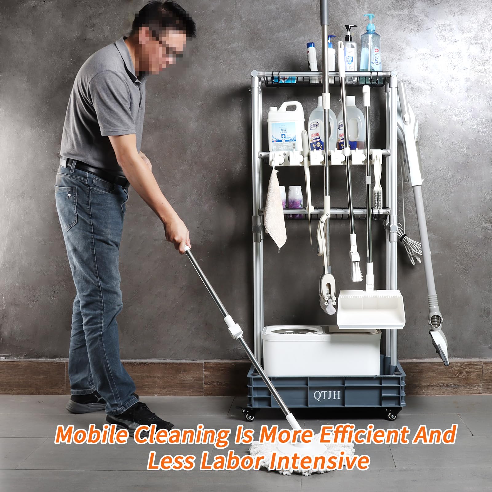 Multi-Layer Mobile Cleaning Tool Storage Rack storage shelf broom mop holder hold your cleaning supplies janitorial cart Steel Organizer Wire Rack