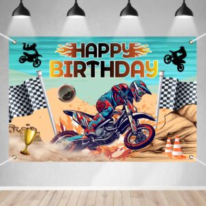 dirt bike happy birthday party banner backdrop motocross racing competition checkered extreme sports theme decor for riders boys girls birthday party favors decorations supplies 70.8x47.2in-beckten