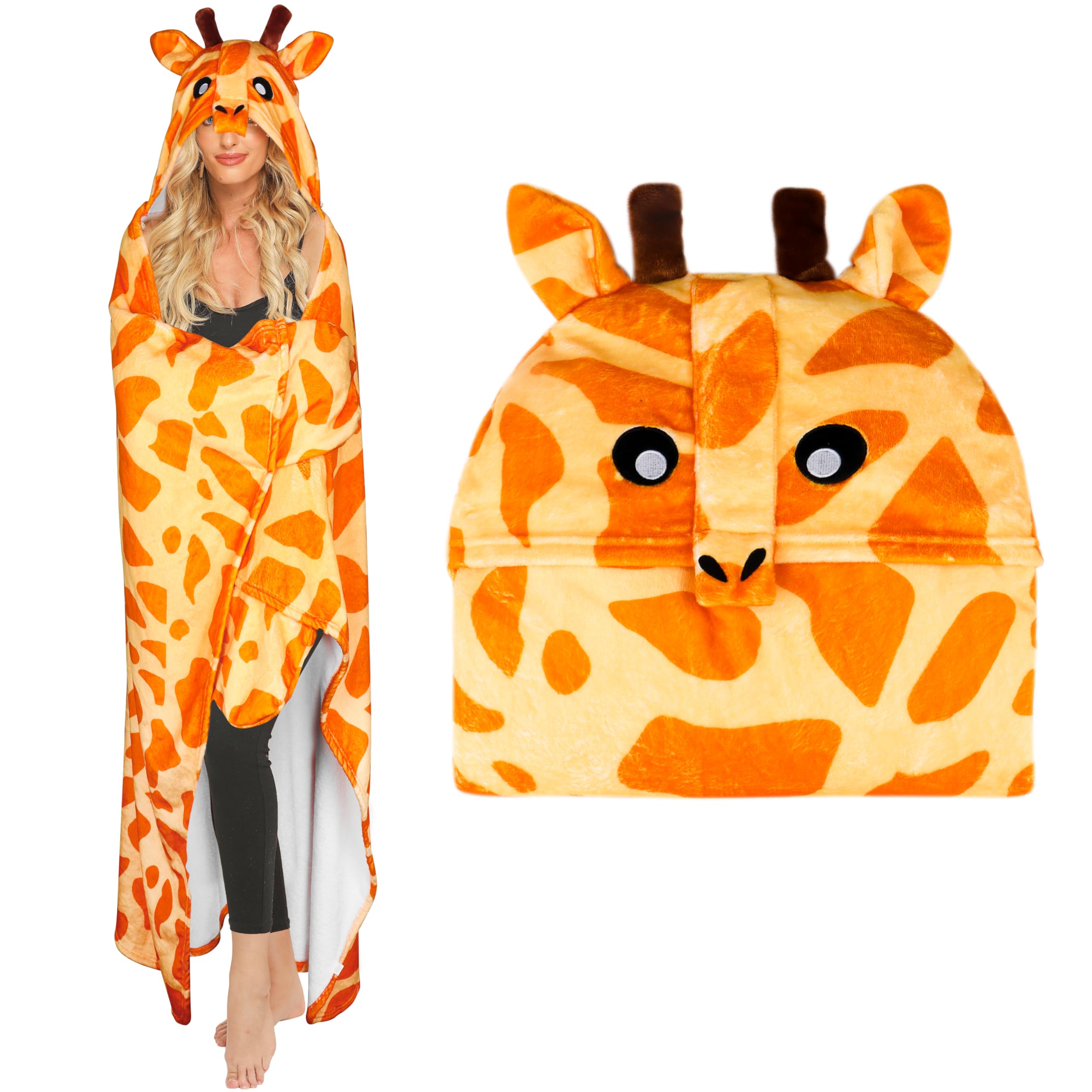 Moyel Giraffe Gifts for Women Funny Giraffe Blanket Hoodie Fluffy Animal Wearable Blanket Hooded Cute Giraffe Gifts for Kids Teen Girls Boys Adults