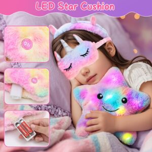 Tacobear Unicorns Gifts for Girls Kids Toys 6 7 8 9 10 Years Old with Star Light Up Pillow Stationery Plush Diary with Lock Headband Eye Mask Water Bottle Teen Girl Birthday Christmas Unicorn Toy