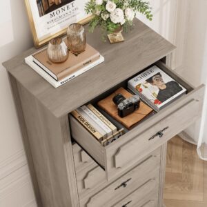 FINETONES 6 Drawer Grey Dresser, 51" Tall Dresser Wood Dresser Chest of Drawers with Large Storage Space, 6 Drawer Dresser Tall Floor Storage Cabinet for Home Office, Ash Grey