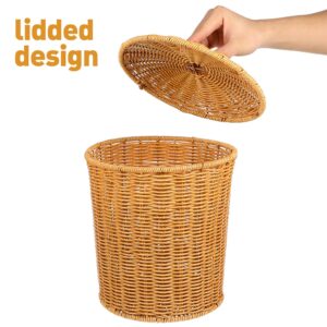 Angoily Wicker Trash Can with Lid, Wicker Bathroom Trash Can, Round Rattan Waste Basket, Woven Trash Can, Wicker Wastebasket Garbage Bin for Bedroom Kitchen Home Office