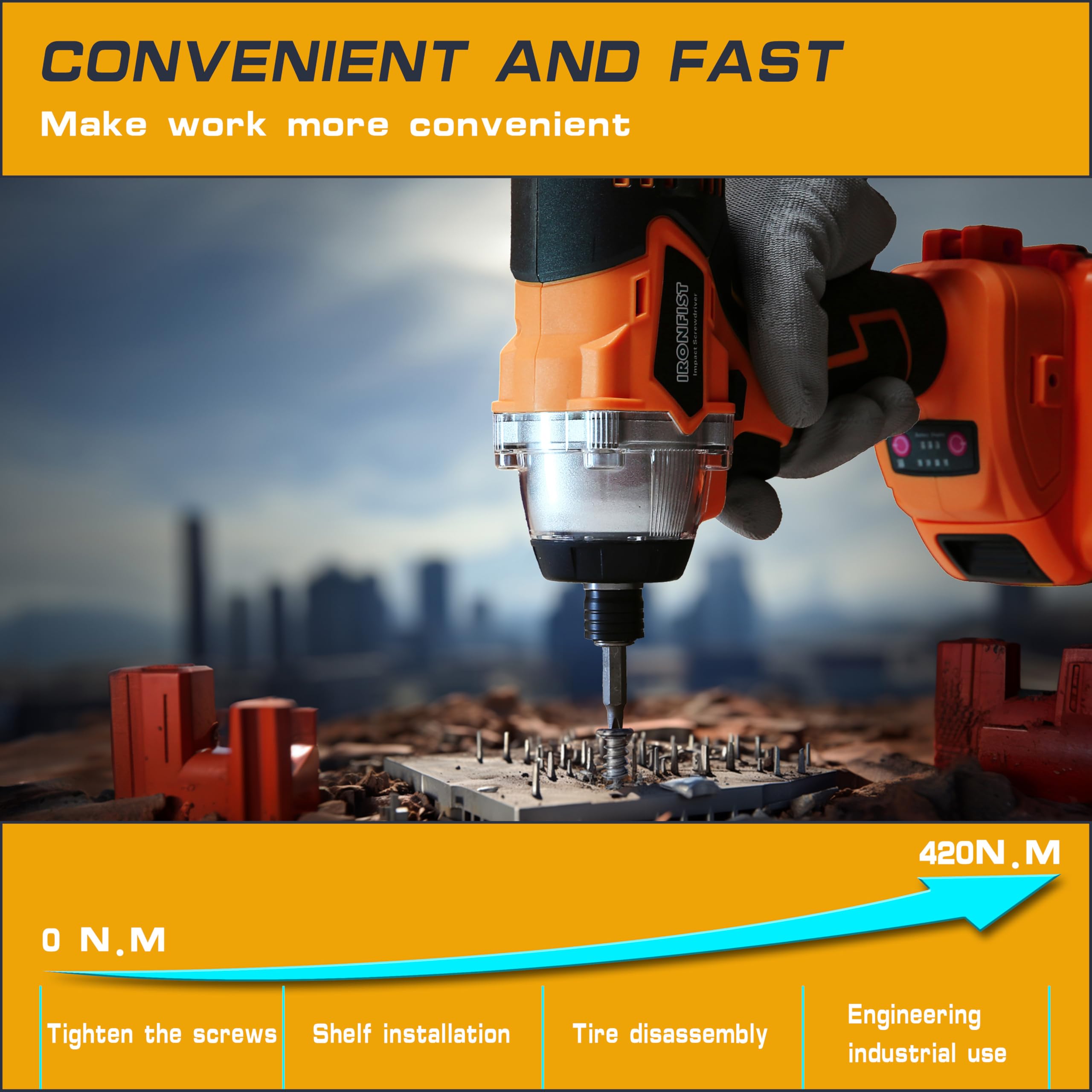 IRONFIST Impact Driver for DEWALT 20V Batteries, Brushless Motor Power Impact Screwdriver Drill with Cordless Design, 420Nm Torque (NO BATTERY)