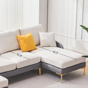 OUYESSIR U Shaped Sectional Sofa Couch, 4 Seat Sofa Set with Double Chaise, 108.5" U-Shaped Modern Fabric Sofa Sleeper with 4 Throw Pillows for Living Room, Grey