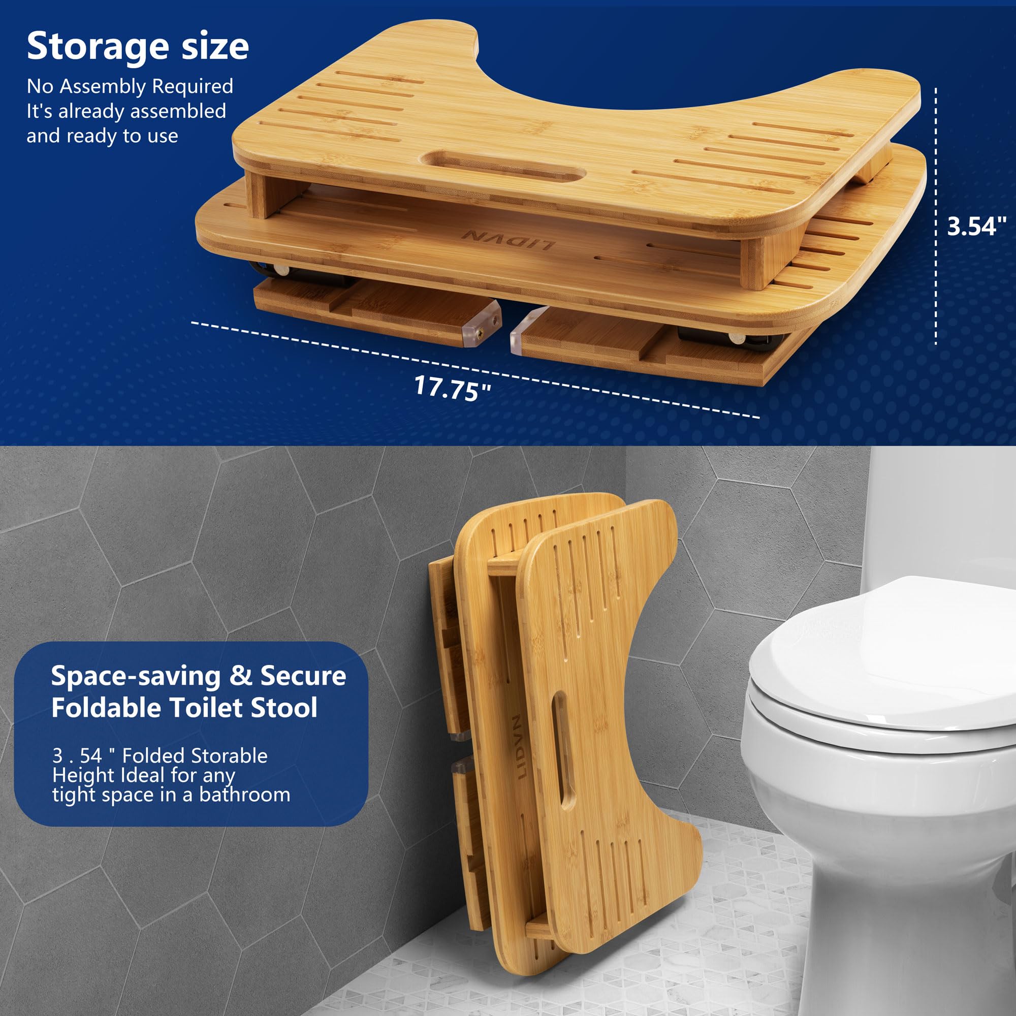 Double-Layer Toilet Stool Squat Adult and Kids 7 Inches & 9 Inches Poop Stool for Bathroom,Toilet Foot Stool Foldable,Bamboo Toilet Step Stool,Sturdy & Non-Slip