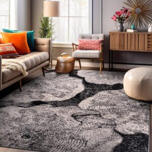 Rugshop Contemporary Floral Design Non Shedding Soft Ideal for Living Room,Bedroom,Kitchen Area Rug 7' 10" x 10' Black