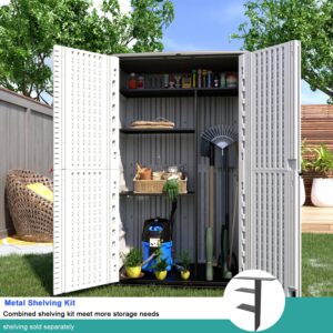 KINYING Outdoor Storage Cabinet Waterproof, Resin Vertical Outdoor Storage Shed for Patio Furniture, Garden Tools, Pool Accessories, Mower Storage (66 Cu.ft, Off White)