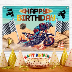 Dirt Bike Happy Birthday Party Banner Backdrop Motocross Racing Competition Checkered Extreme Sports Theme Decor for Riders Boys Girls Birthday Party Favors Decorations Supplies 70.8x47.2in-BECKTEN