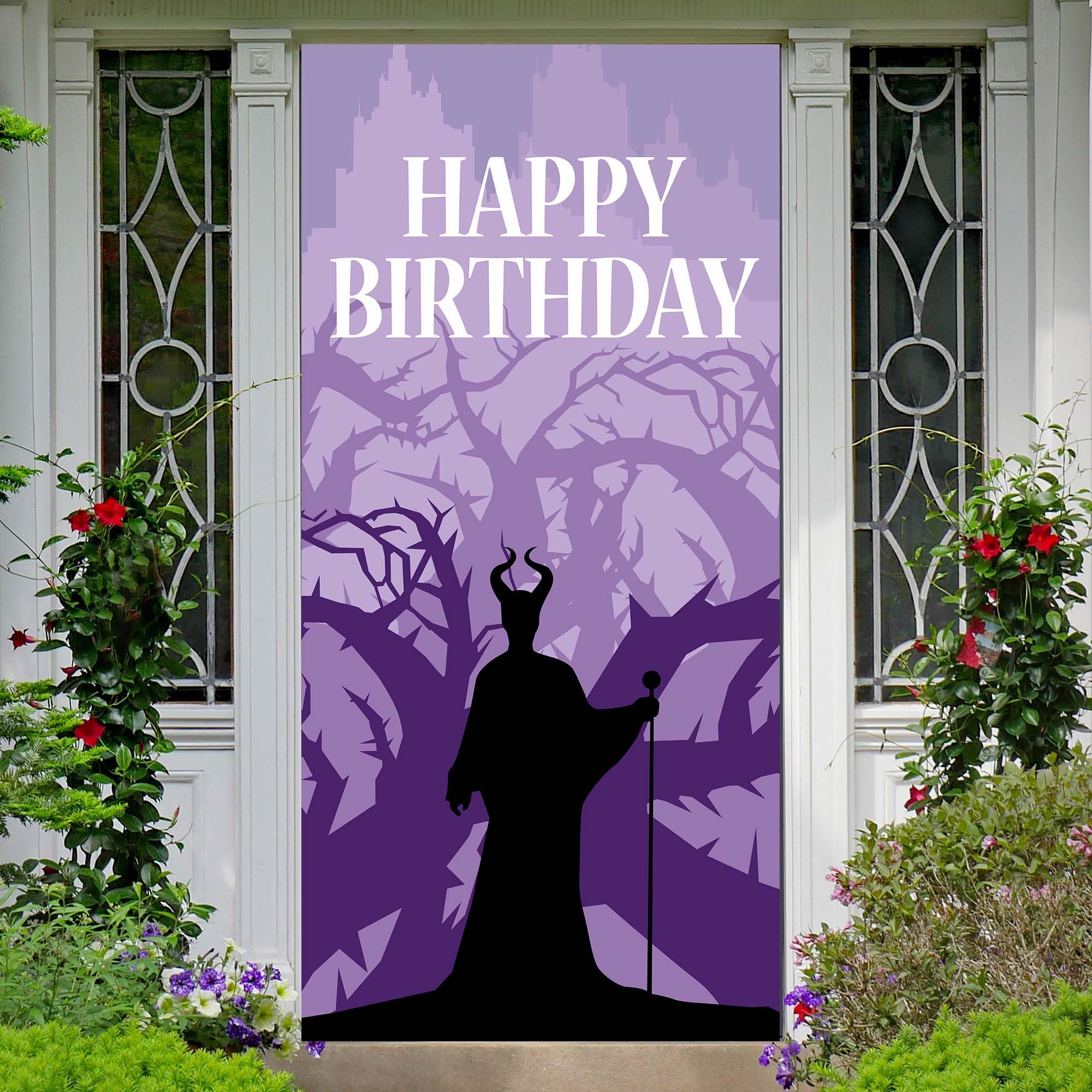 Dark Witch Evil Queens Happy Birthday Banner Backdrop Black Witch Villains Mistress Dark Fairytales Theme Decor for Girls Princess Birthday Party Baby Shower Favors Supplies 35.4x72.8in-BECKTEN