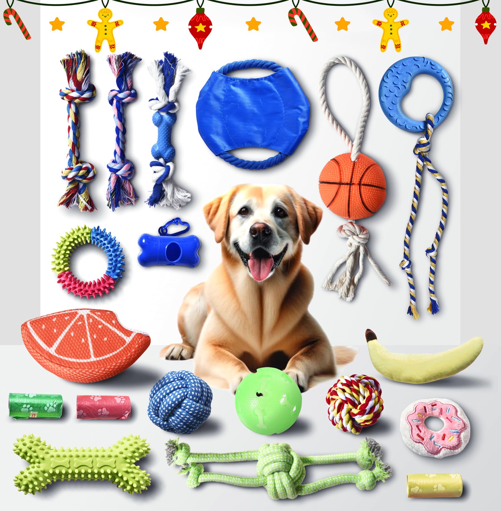 Stride Chew Toys for Puppy, 19 Pack, Dog Toys for Small Dogs & Puppies, Teething Dental Toys, Rope Toys, Plush, Squeaky & Treat Toys for Boredom, Great Value 19-Pack with Fun & Engaging Toys