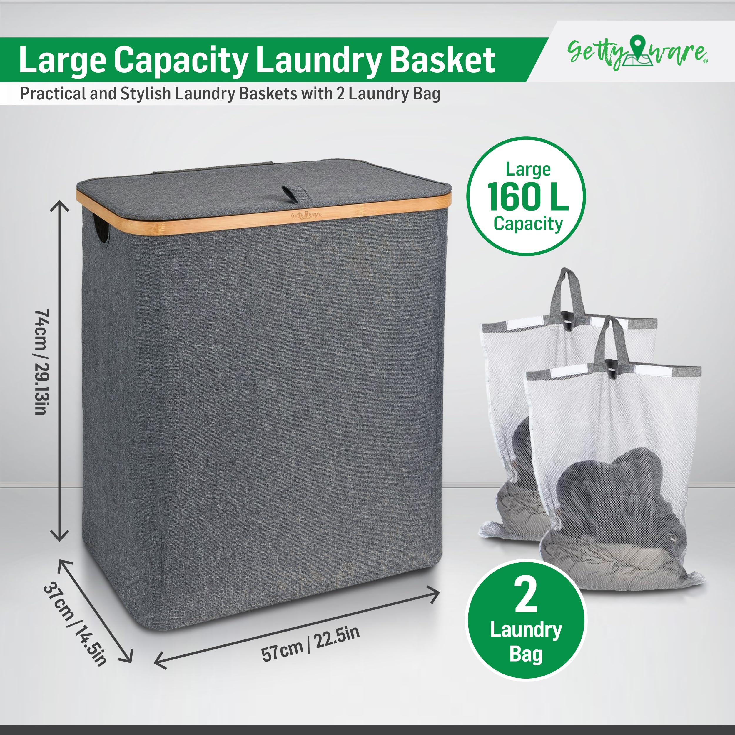 Gettyware laundry room decor|Large Laundry Basket|140L Clothes Hampers for Laundry, Dirty Clothes Hamper|collapsible laundry baskets|household essentials|bedroom accessories|laundry basket with lid