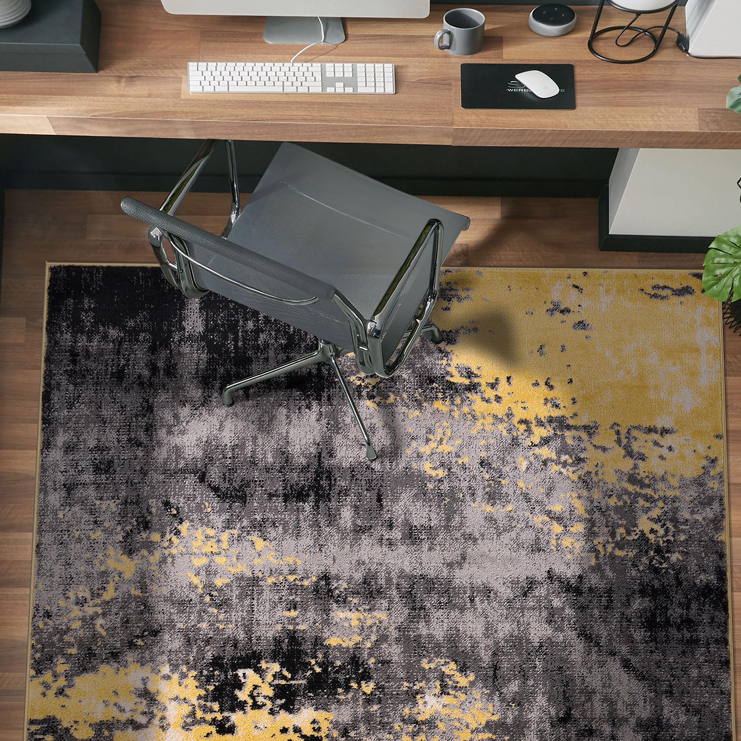 Rugshop Contemporary Abstract Splash Non Shedding Soft Ideal for Living Room,Bedroom,Kitchen Area Rug 5' x 7' Yellow