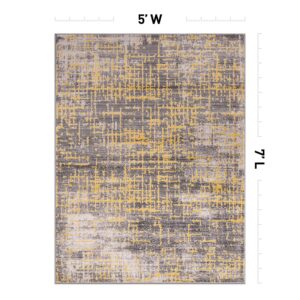 Rugshop Distressed Abstract Design Non Shedding Soft Ideal for Living Room,Bedroom,Kitchen Area Rug 5' x 7' Yellow