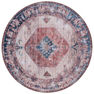 SAFAVIEH Tucson Collection Area Rug - 6' Round, Beige & Rust, Persian Design, Machine Washable & Slip Resistant, Ideal for High Traffic Areas in Living Room, Bedroom, Dining (TSN155B-6R)