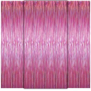 wd&cd pink tinsel foil curtains, 3 pack 3.3x6.6 ft pink streamers glitter foil fringe for party decoration, birthday decoration, wedding decoration, graduation decoration, baby shower decoration