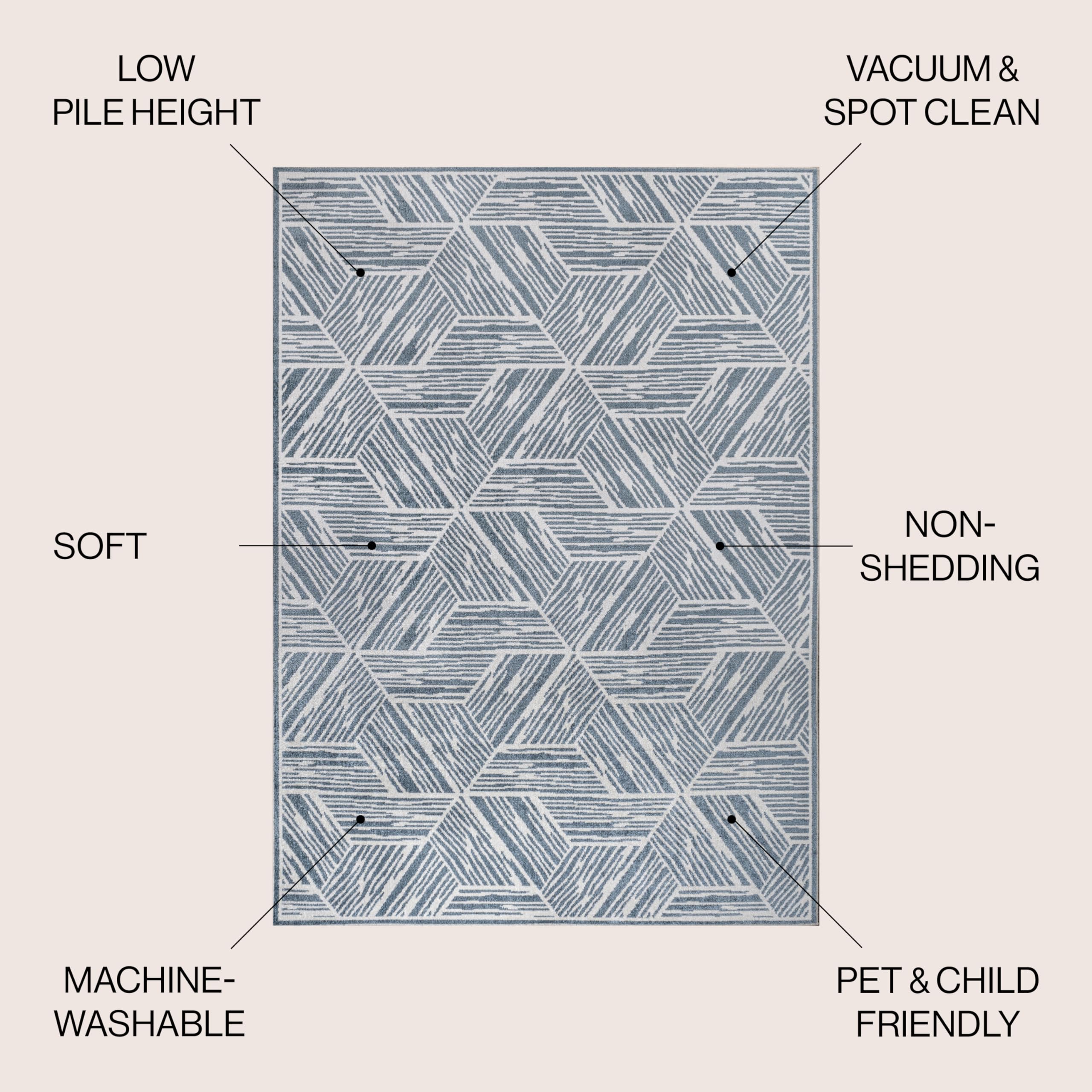 JONATHAN Y WSH313A-4 Vector Modern Coastal Geometric Machine-Washable Area Rug, Contemporary, Minimalist, Casual, Transitional for Living Room, Dining Room, Bedroom, Kitchen, Blue/Cream, 4 X 6