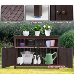 Spurgehom Outdoor Console Sideboards Buffet Cabinet, 44" L x 16.5" W x 32.5" H Solid Wood Storage Cabinet TV Stand,Furniture for Patio Entryway Deck (Brown)