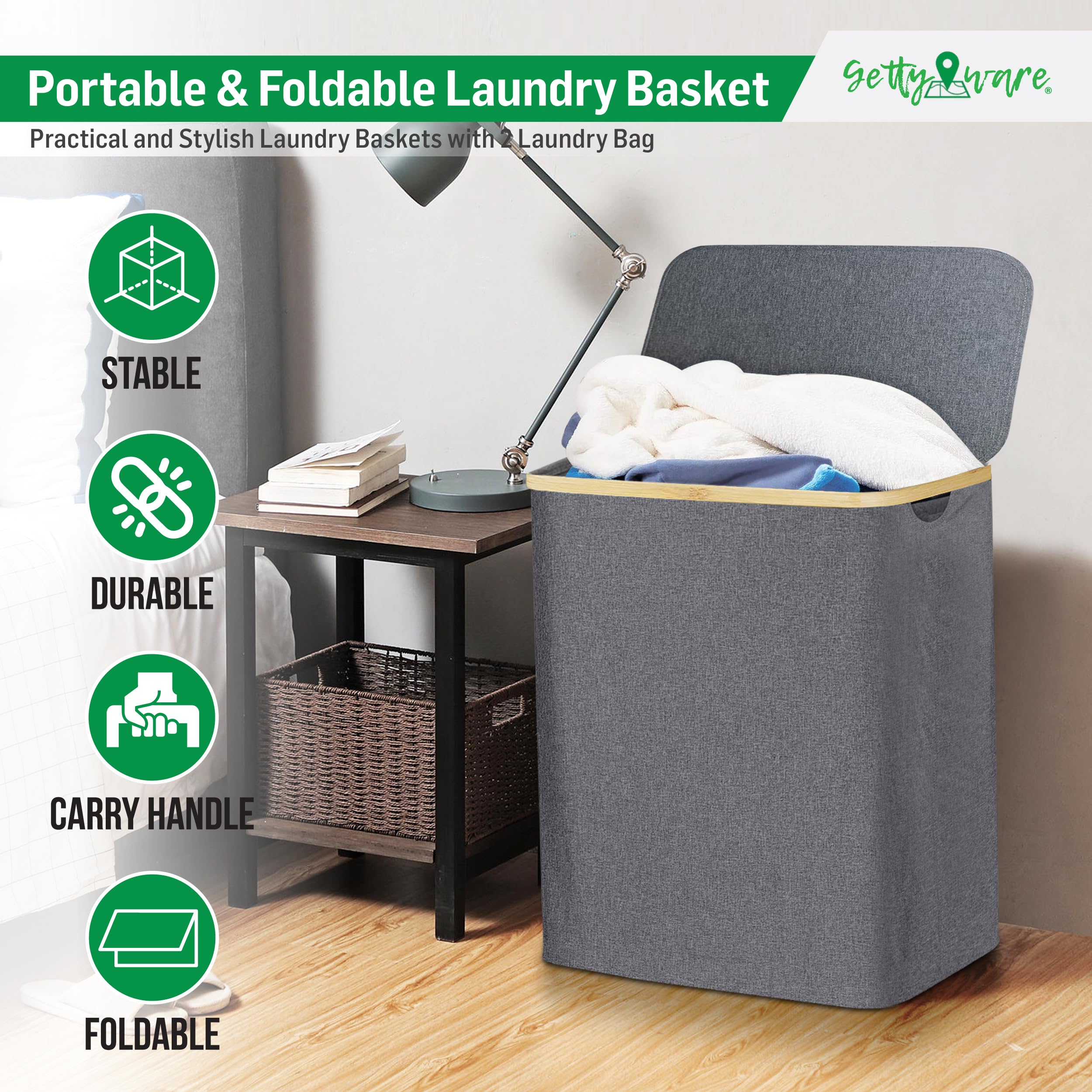 Gettyware laundry room decor|Large Laundry Basket|140L Clothes Hampers for Laundry, Dirty Clothes Hamper|collapsible laundry baskets|household essentials|bedroom accessories|laundry basket with lid