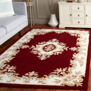 safavieh aubusson collection area rug - 3' x 5', red & ivory, handmade traditional wool, ideal for the living room, bedroom, dining room (aub301q-3)