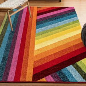 JONATHAN Y DZC102A-5 Retro Rainbow Contemporary Stripe Area Rug, Kids & Novelty, Casual, Geometric, Contemporary for Living Room, Dining Room, Bedroom, Kitchen, Multi, 5 X 8