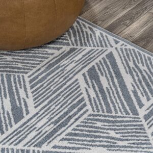 JONATHAN Y WSH313A-4 Vector Modern Coastal Geometric Machine-Washable Area Rug, Contemporary, Minimalist, Casual, Transitional for Living Room, Dining Room, Bedroom, Kitchen, Blue/Cream, 4 X 6