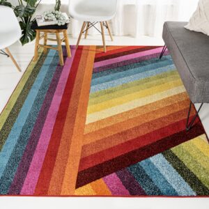 jonathan y dzc102a-5 retro rainbow contemporary stripe area rug, kids & novelty, casual, geometric, contemporary for living room, dining room, bedroom, kitchen, multi, 5 x 8