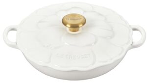 le creuset signature enameled cast iron petal braiser, 2.25qt., white w/gold knob