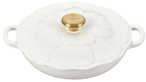 Le Creuset Signature Enameled Cast Iron Petal Braiser, 2.25qt., White w/Gold Knob