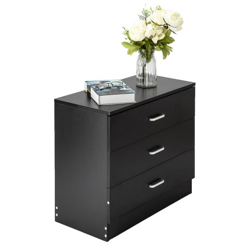 Karl home 3 Drawer Dresser for Bedroom, Small Chests of Drawers Modern Nightstand, Black Dresser Chest with 3 Storage Drawers, Dressers for Nursery, Hallway, Living Room, Closet